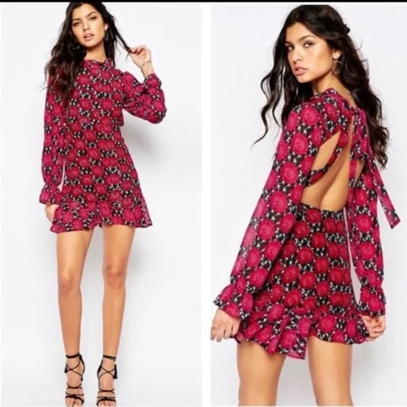 For Love & Lemons Clover Pink/Black Printed Cutout Mini Dress - Picture 1 of 10